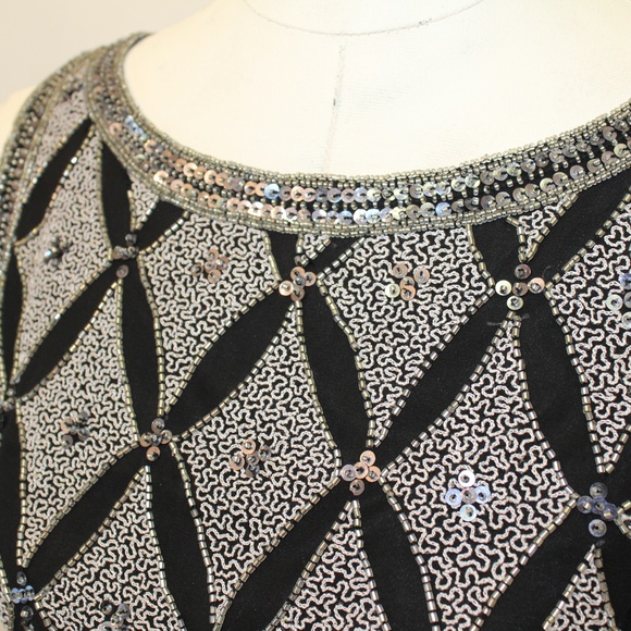 Cote D' Azur Evening Sequined Top Silver Metallic - Picture 2 of 5